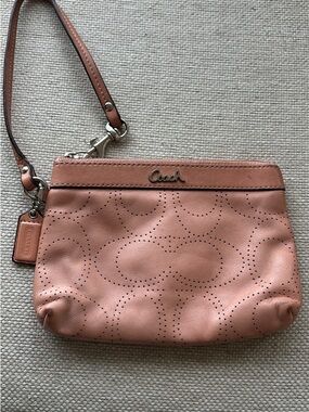 Coach Blush Pink Perforated Leather Wristlet